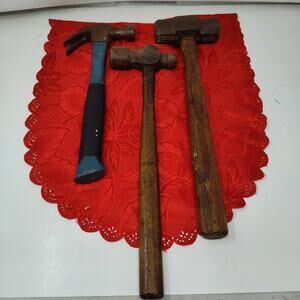 3X Vintage Wood Handle Ball Peen/Unbranded Hammers Carpentry Tools Garage Anvil